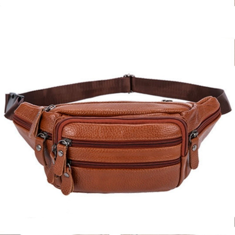 Image of Genuine Leather Belt Bag Large Capacity Waist With Adjustable Strap & Belt Closure - Suitable For Outdoor Travel,, Cycling, Running, For , ( Genuine Leather Belt)