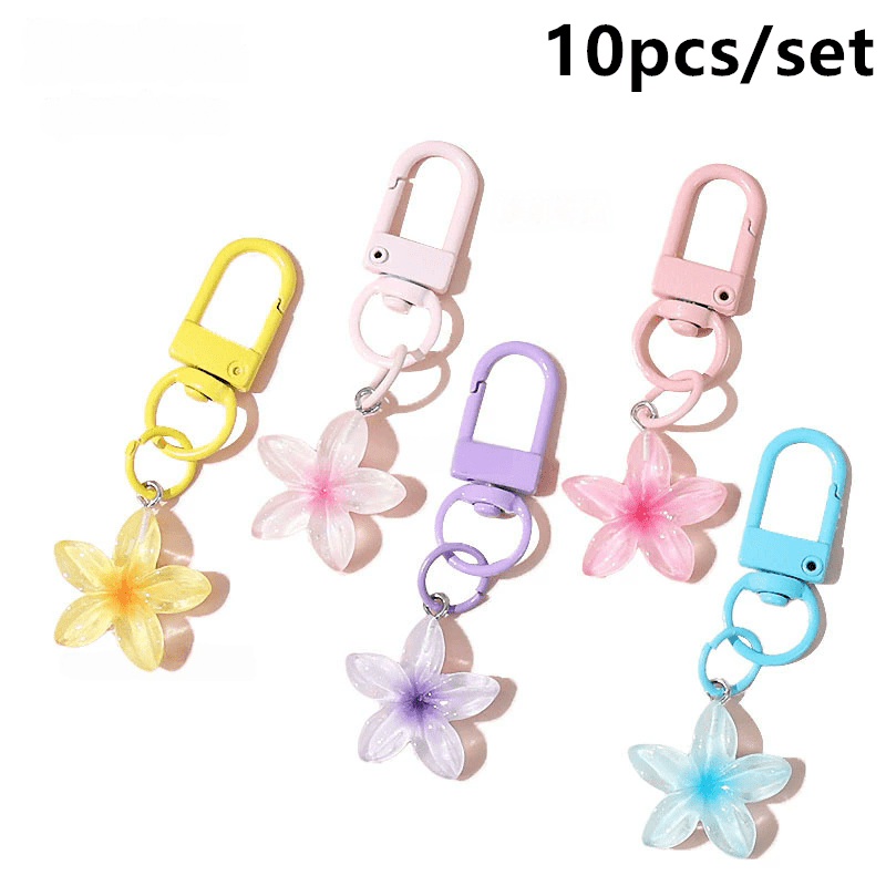 E-shop Geschenk für Sie/Ihn Set mit 10 transparenten Pfirsichblüten-Blumen-Schlüsselanhängern, bezaubernde Blumenanhänger, ideal für Gastgeschenke,