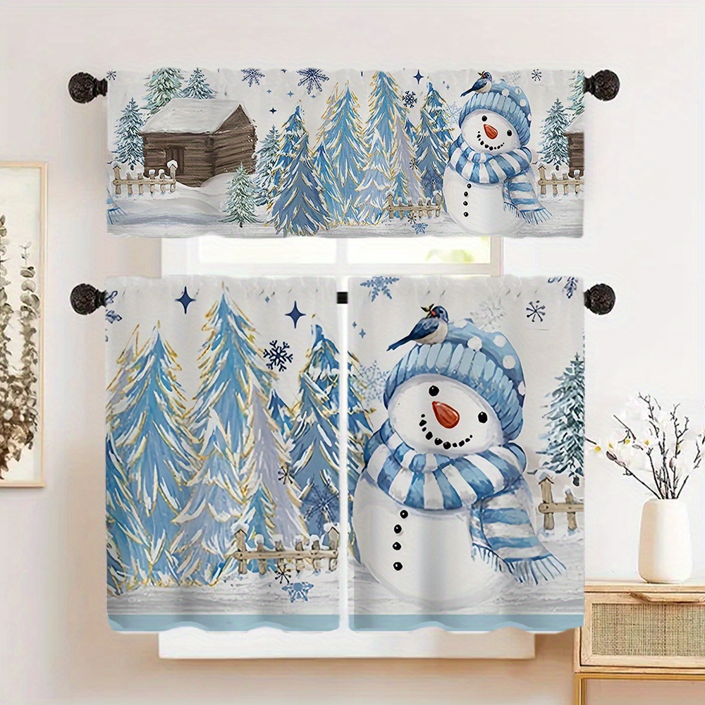 

1pc/1pair Christmas Curtain Set, /㎡ Thickened Polyester, Rod Drapes, & Snowman , For , , , Bathroom, , , , -blocking, No , ,