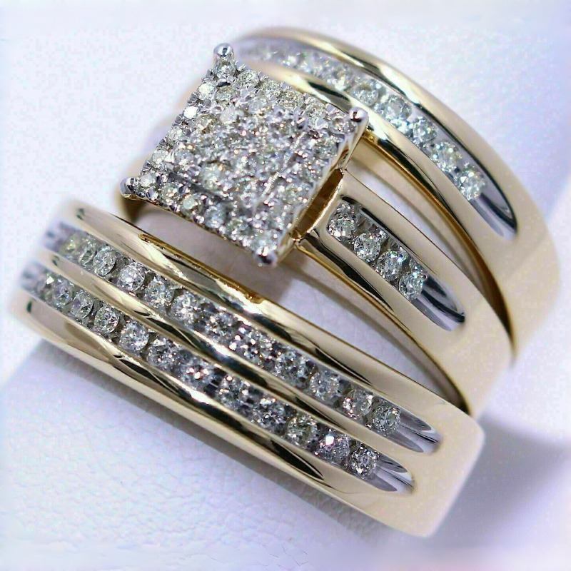 Luxury Shiny Full Paved Synthetic Zirconia Ring Set