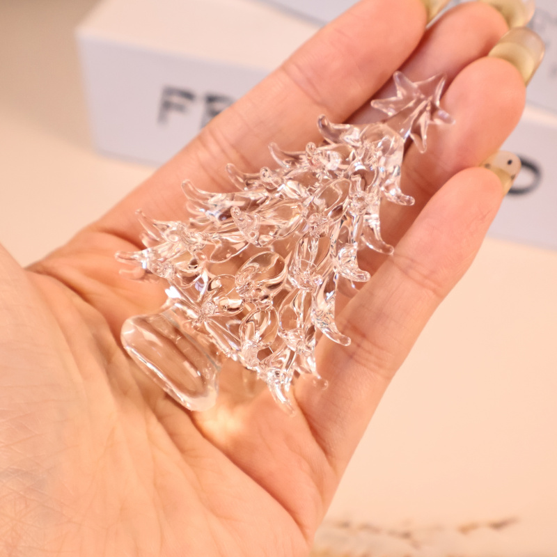 TEMU Arbre de Noël miniature en cristal transparent, sculpture, ornement créatif sur le thème de Noël, ornement décoratif fait à en verre, mini