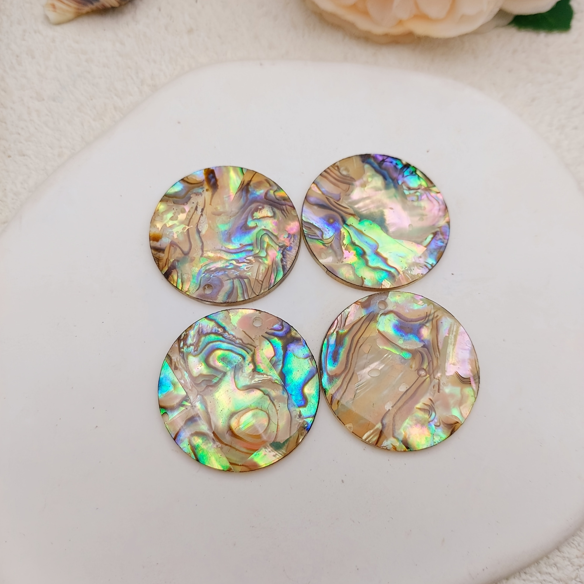 TEMU Lot de 4 pendentifs ronds avec autocollant en d'ormeau et base acrylique transparente, pour la fabrication de bijoux DIY