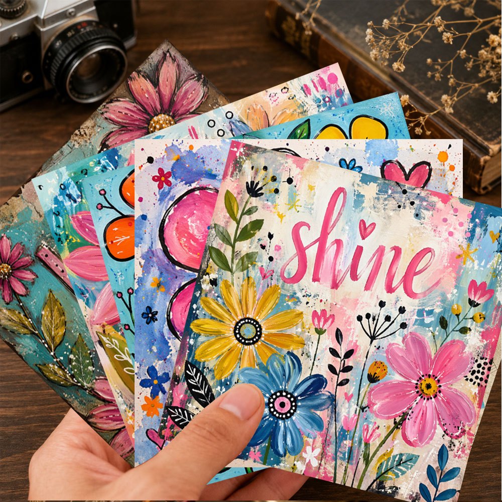 TEMU Positive Words& Colorful Floral Craft Paper, 24 Sheets 5.9*5.9 Inch With Strong, Brave, & Shine For Diy Crafts, Card Making, Journal Collage,