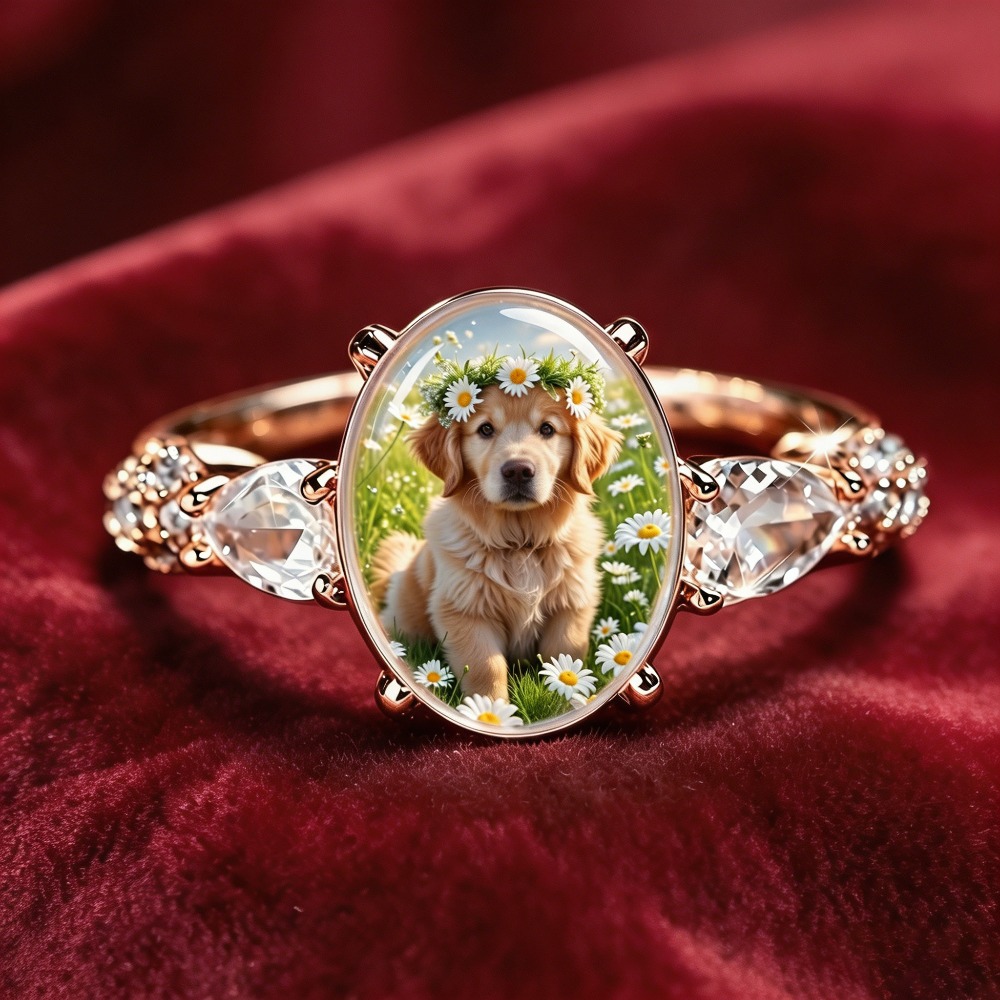 Women's Cute Golden Retriever Pet Pattern Fashion Ring