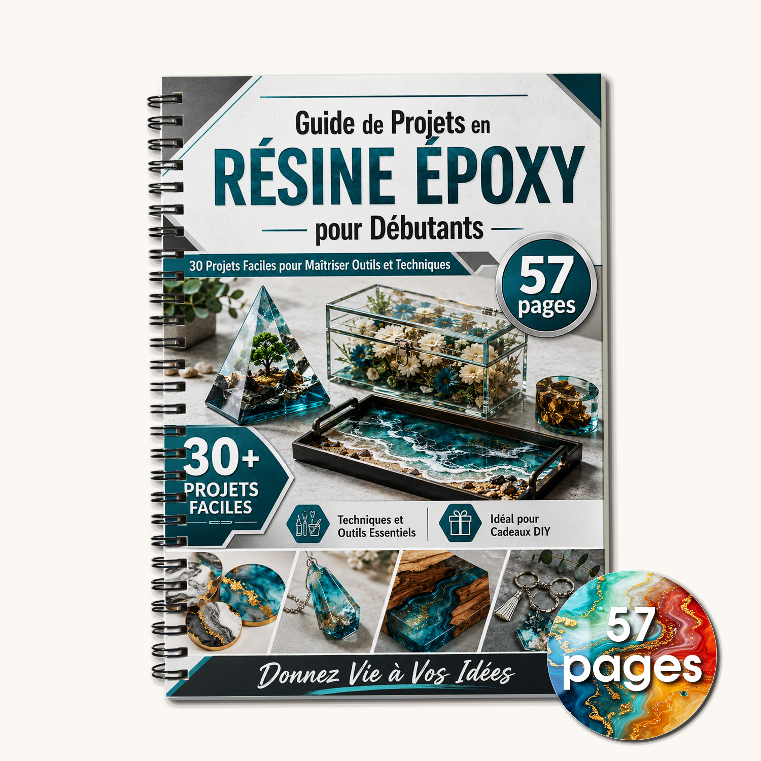 TEMU Carnet de 1 pièce, Couverture en résine époxy paysage océan bleu , Guide du débutant en art de la résine de 57 pages, Tutoriel pour plateaux,