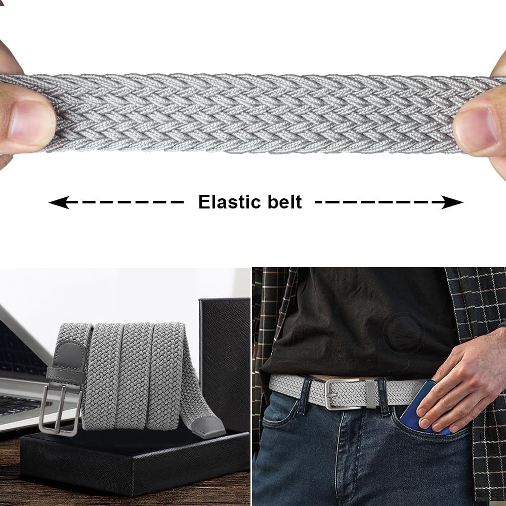 Men's Casual Stretch Golf Belt, Adjustable Woven Fabric Design