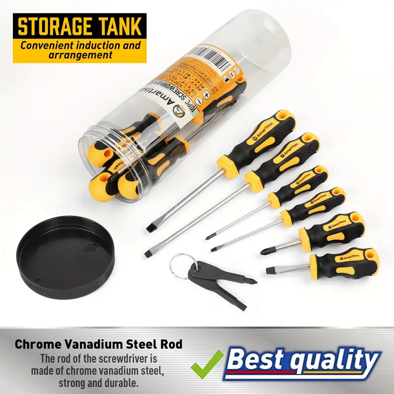 12pcs professional magnetic screwdriver set with 5 phillips 5 slotted tips 2 key screwdrivers ergonomic cushion handle durable steel ideal for electrical carpentry and manual work no screwdrivers for Product details 0