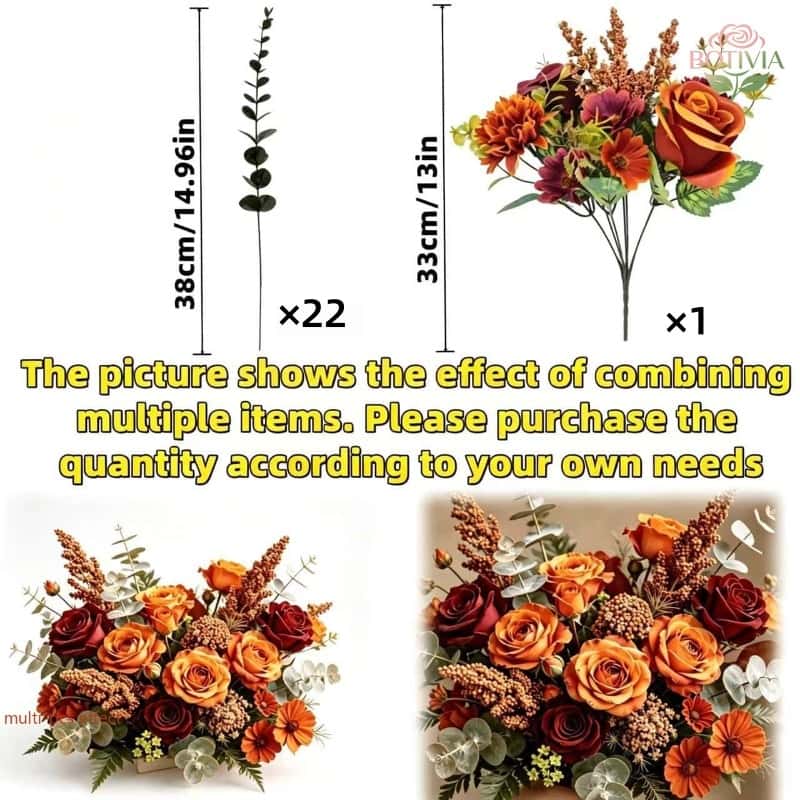 TEMU 23pcs Autumn High-end Artificial Mixed Flower Set, Roses, Daisies, Double-petal Flowers, Eucalyptus And Eucalyptus Leaves Combination Bouquet,