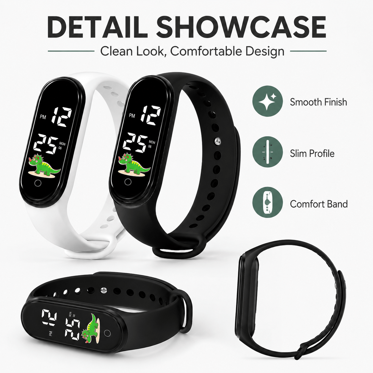 8pc Boy Dinosaur Pattern Digital Watch Bracelet Set