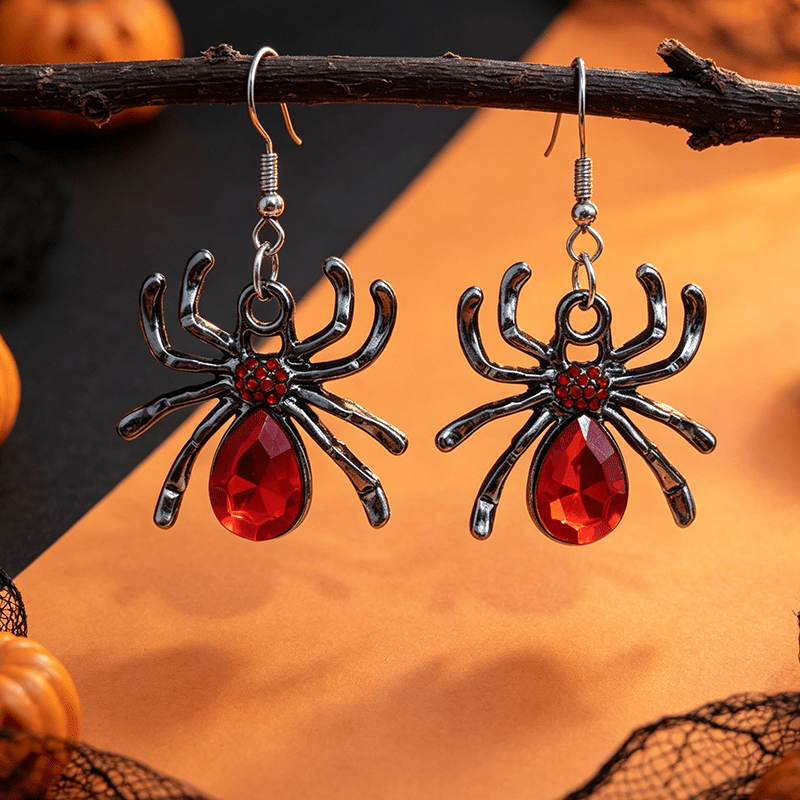 TEMU 1 Pair Halloween Gothic Style Red Ear Jewelry, Halloween Dark Style Quirky Distressed Black Spider Ear Jewelry, Women's Fashion Drop Earrings,
