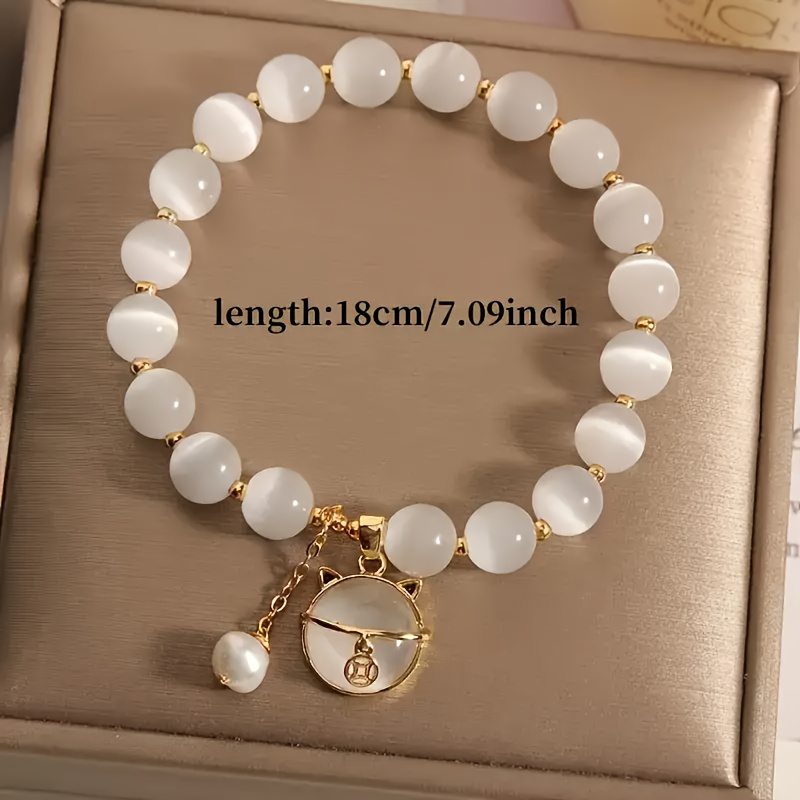 

1pc Vintage Elegant Cat Pendant Bracelet, Opal Beads, Stone Material, Daily & Gift Occasion, Valentine's Day Jewelry For Women, Accessory, Party Accessories,