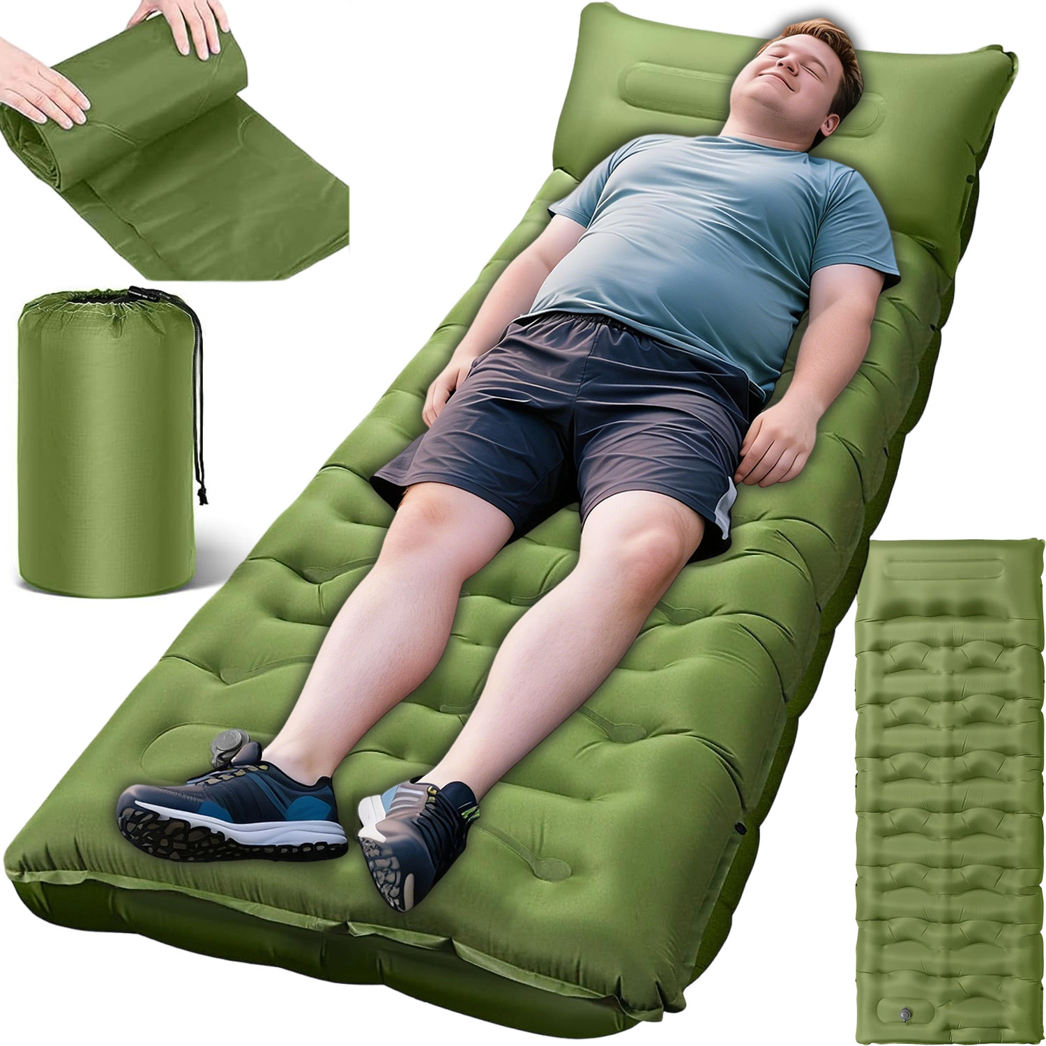 Camping Sleeping Pad, Extra Thick 15cm Camping Mat With Pillow Built-in Foot Pump Inflatable Sleeping Pads Compact For Camping Backpacking Hiking Traveling Tent