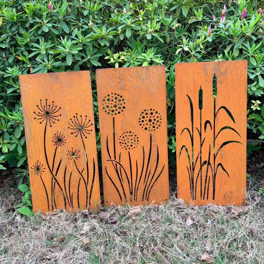 4pcs Rural Reed Dandelion Garden Decoration Screens, Courtyard Decoration, Spring Fence Decoration, Spring Garden Decoration, Outdoor Sculpture Decoration, Garden Privacy Screen