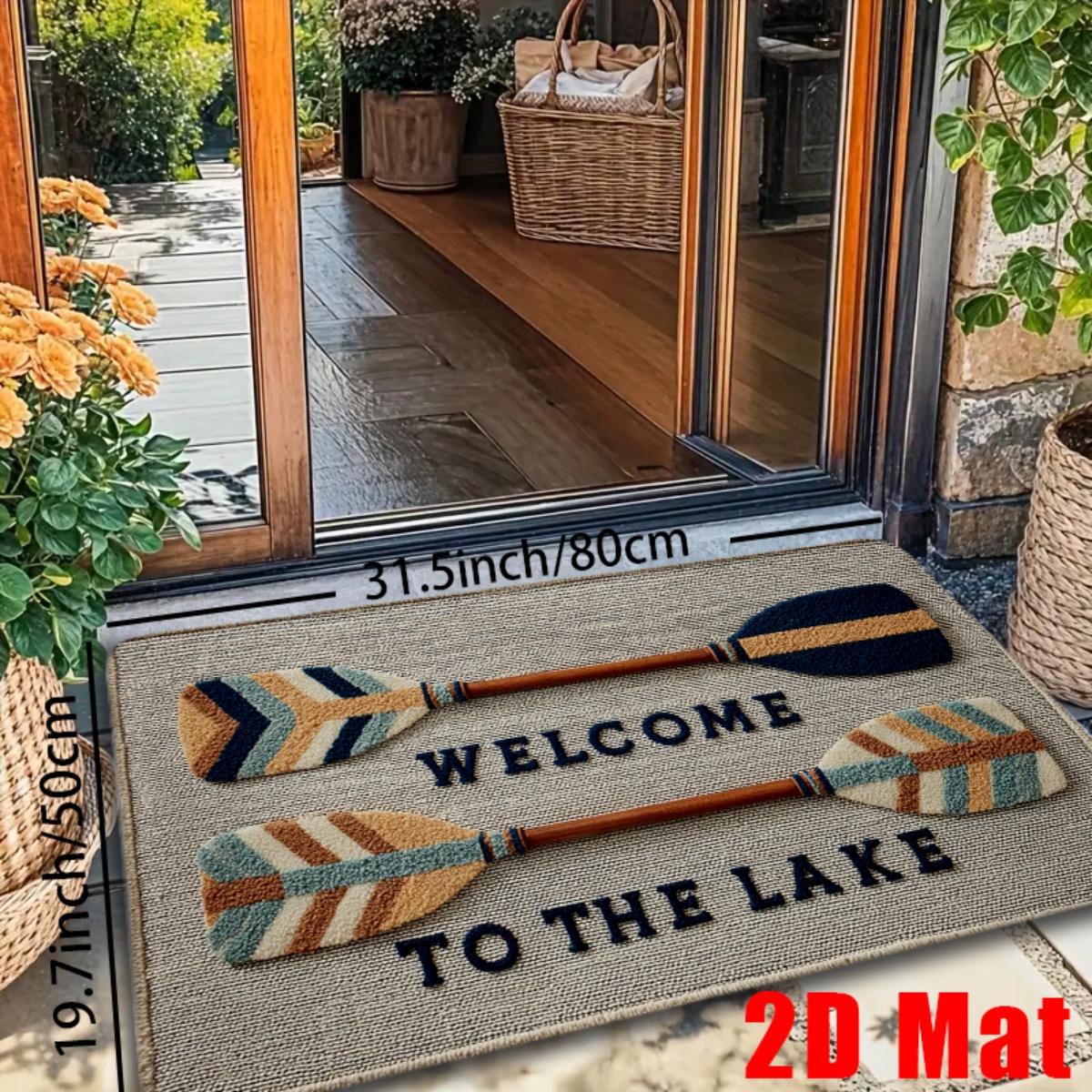 TEMU 2d Mat 1pc, Cozy Flannel Welcome Mat Featuring Nautical Paddle Design And "" Text, Non-slip And Durable For Indoor And Outdoor Use, Perfect For
