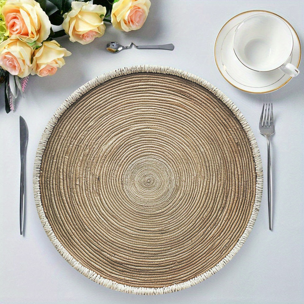 4pcs Wood Grain Round Placemats, Minimalist Style, 15x15 Inches / 38x38cm, Washable Placemats Suitable for Dining Tables, Holiday Decorations, Parties, Coffee Tables, Kitchen Tables, 15in X 15in, Universal Design, Perfect Gift for Chefs