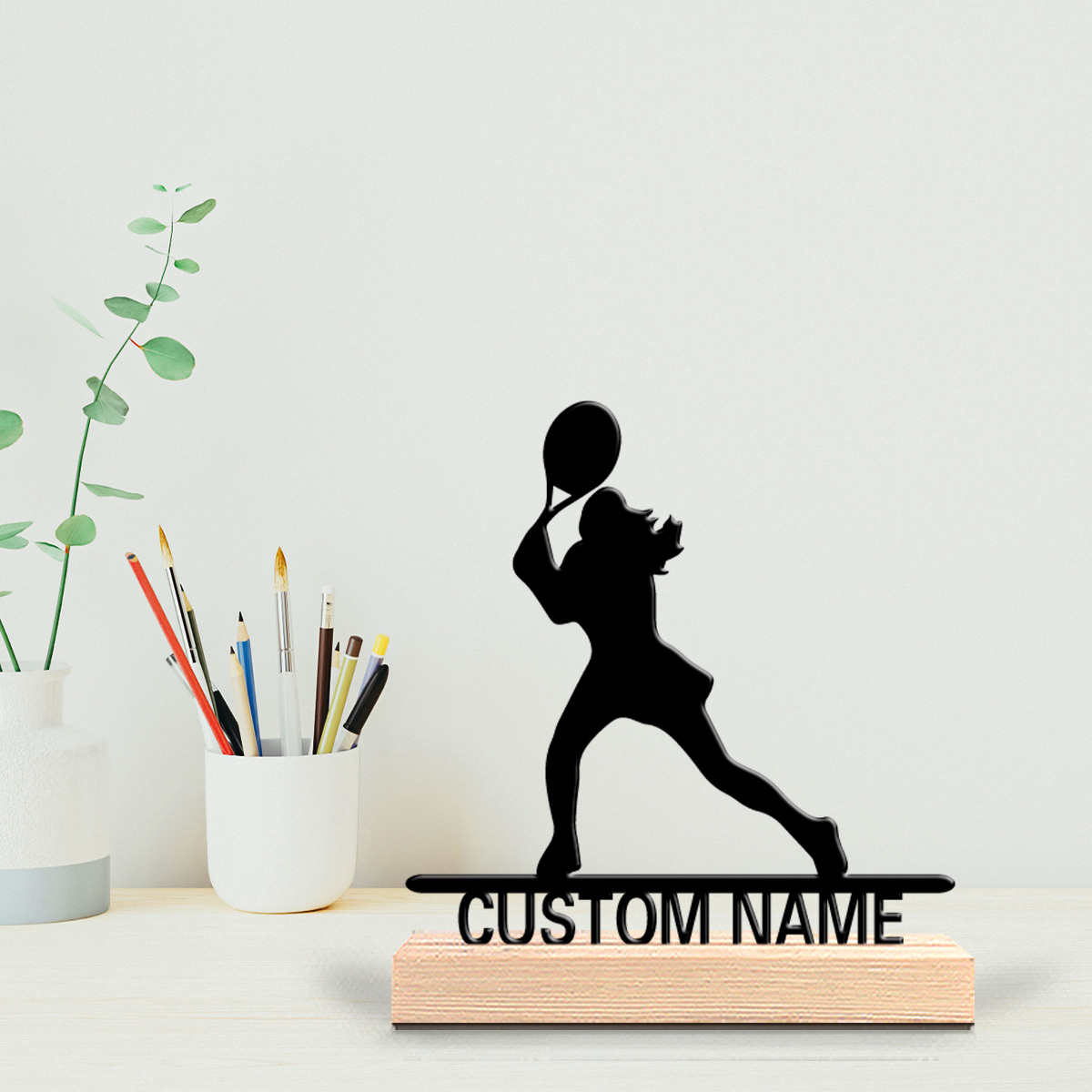 TEMU 1pc Personalized Custom Tennis Player Collectible Figurines With Wooden Base Tabletop Decoration Travel-themed Desk Sculpture With Wooden Base,
