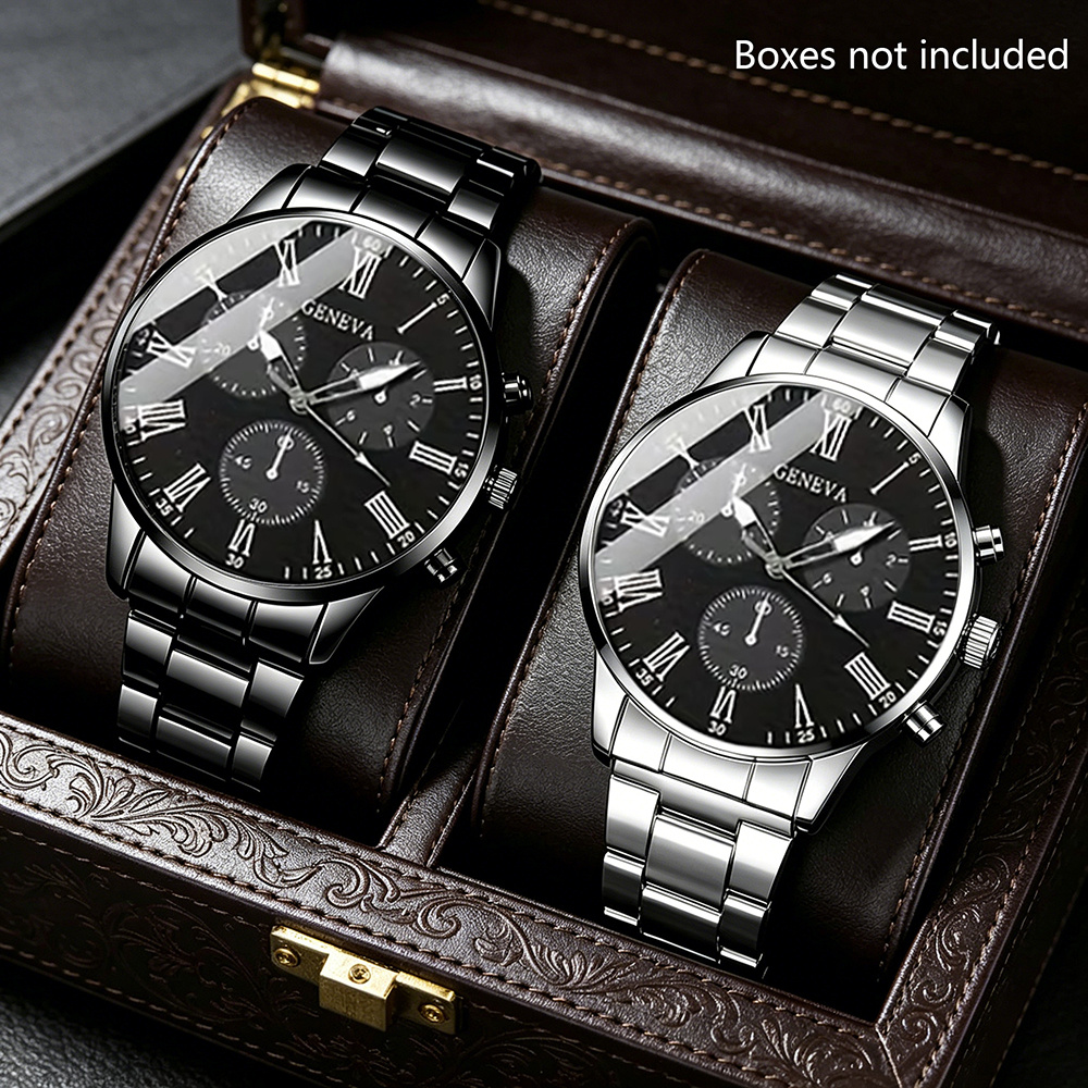 Image of 2pcs Unisex Fashion Casual Quartz Watch Combo Set - For Daily Wear And Gifting Occasions, Birthday Gifts And Holiday Party Gifts, A Perfect Gift For Men, Fathers, , Relatives, Husbands, And