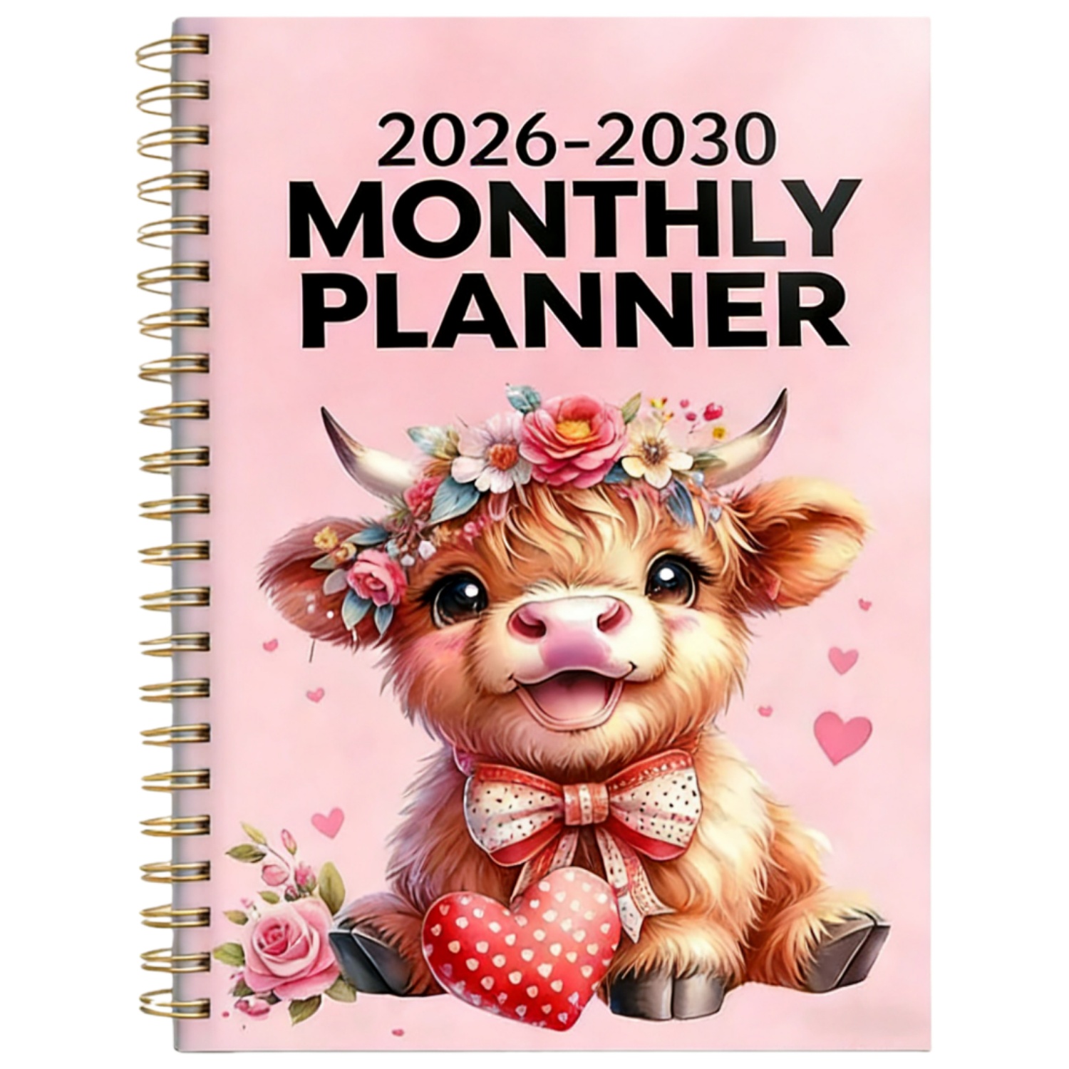 TEMU Agenda/Calendrier Mensuel 2026-2030 - 2026 à Décembre 2030, Agendas Mensuels 5 Ans, Journal avec Couverture Thème Vache Highland Florale,