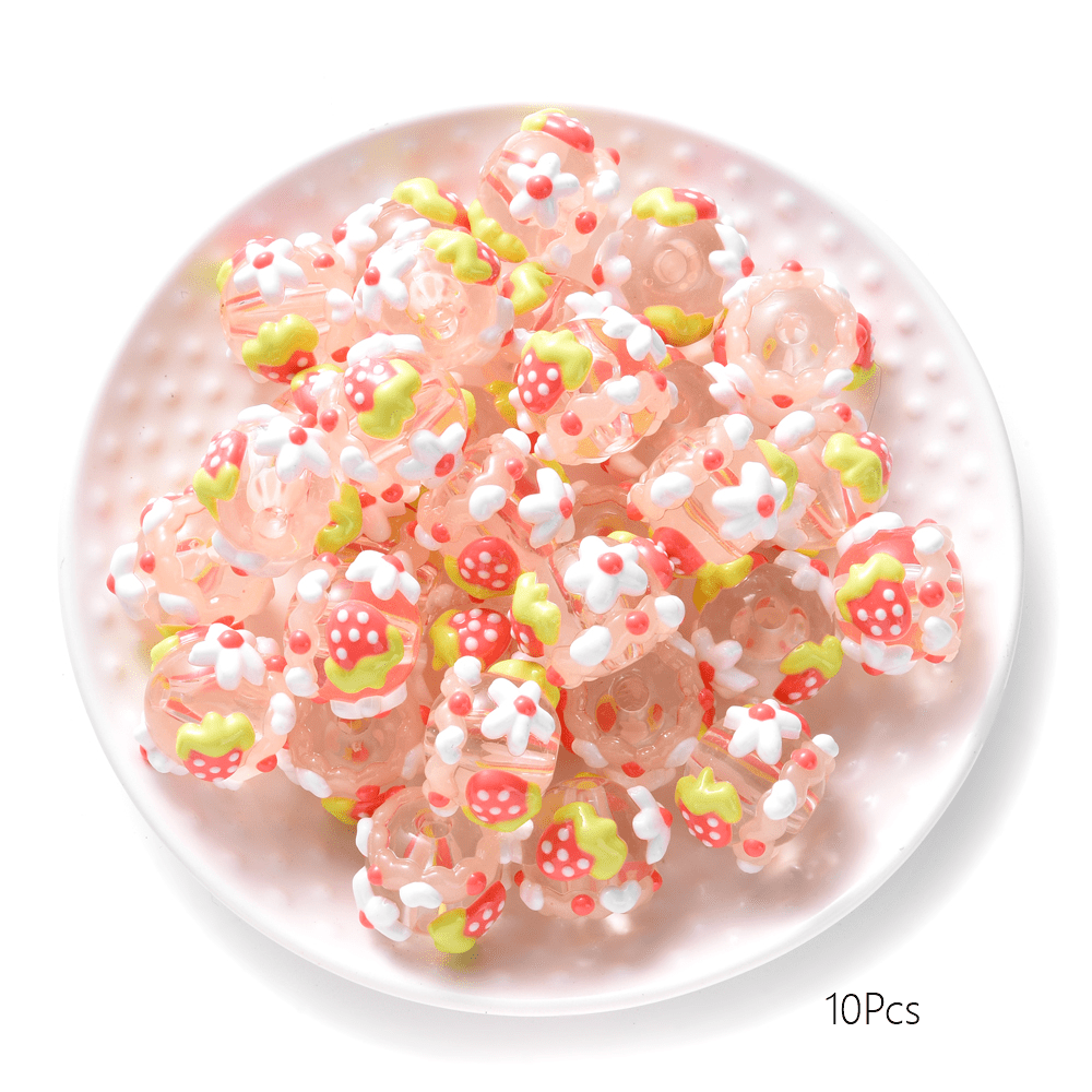 TEMU 10pcs 20mm Pink Series Luminous Acrylic Beads, Cream Glue Craft Beads, Suitable For Home Decor Making, Bracelets, Necklaces, Beaded Pens, Phone