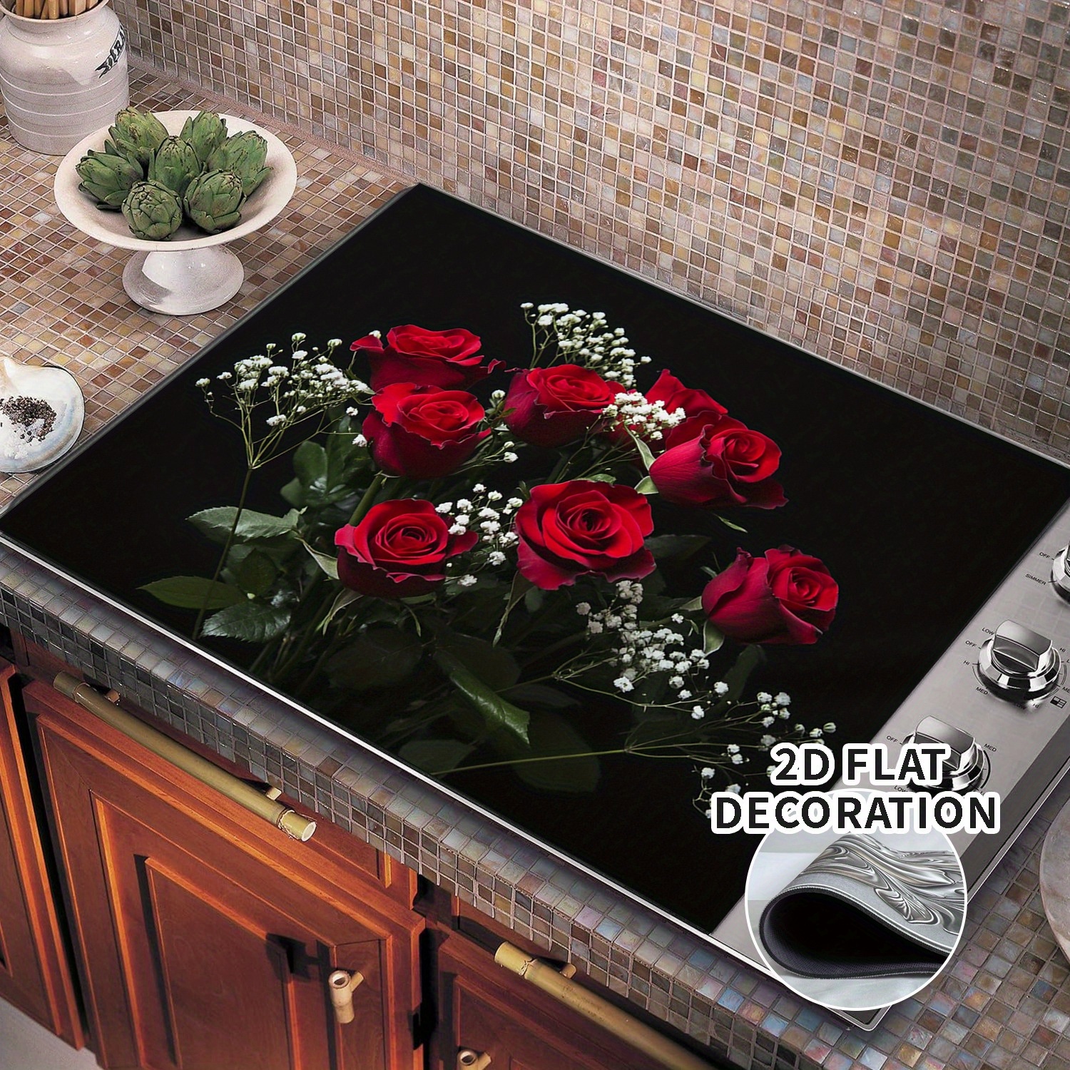 TEMU Integrated Stove Replacement Decorative Kit 2d Flat Decorative Stove Cover - Induction And Induction Cooktop Protector Rubber Mat, Extra