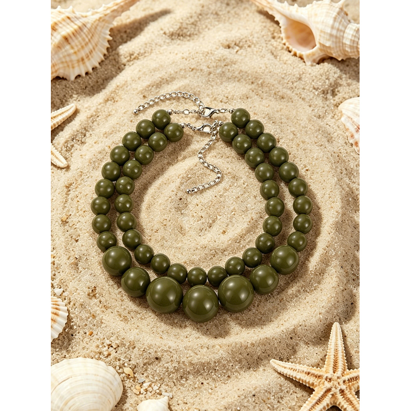 2pc Bohemian Acrylic Round Geometric Necklace Set, Summer