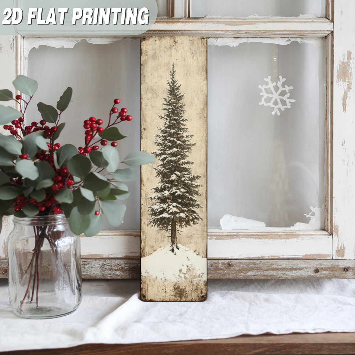 TEMU 2d Flat Single Piece Retro Snow Scene Wooden Sign, Scene Wall Decor, Suitable For Home, Living Room, Bedroom, Office, Christmas Decoration,