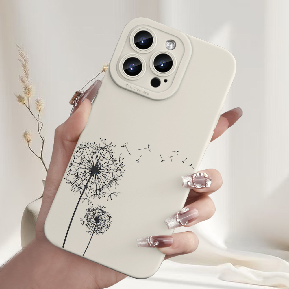 TEMU Phone Case: 2 Dandelions, 1 Large And 1 Small, With Some Dandelion Seeds Scattering, Conveying A Sense Of " And " In . Suitable For Iphone