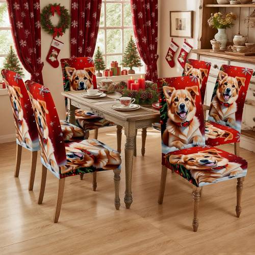 2 4 6pcs festive cute dog chair covers healing puppy print wear resistant and remove stretchy suitable for dining room kitchen banquet hall bedroom office living room home decor