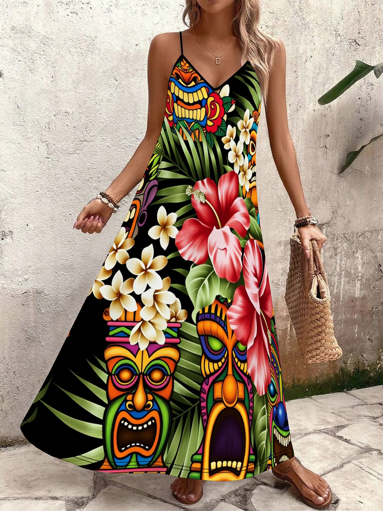 hawaiian style bridesmaid dresses Bright Red Hawaiian Print Dress 2XL