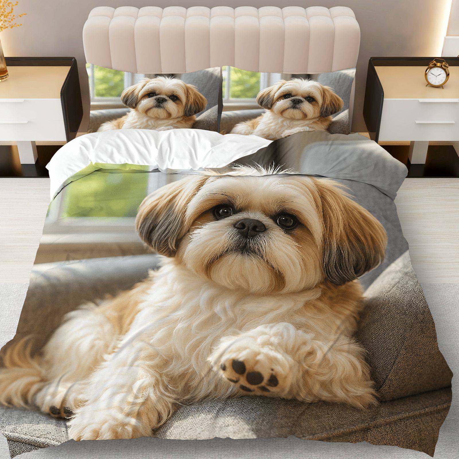 TEMU 3pcs Duvet Cover Set, 1 Duvet+2 Pillowcases( Without Filler), Cute Dog Cozy Pet Loving Companion Theme, Christmas Bedding Set, Shih Tzu Puppy