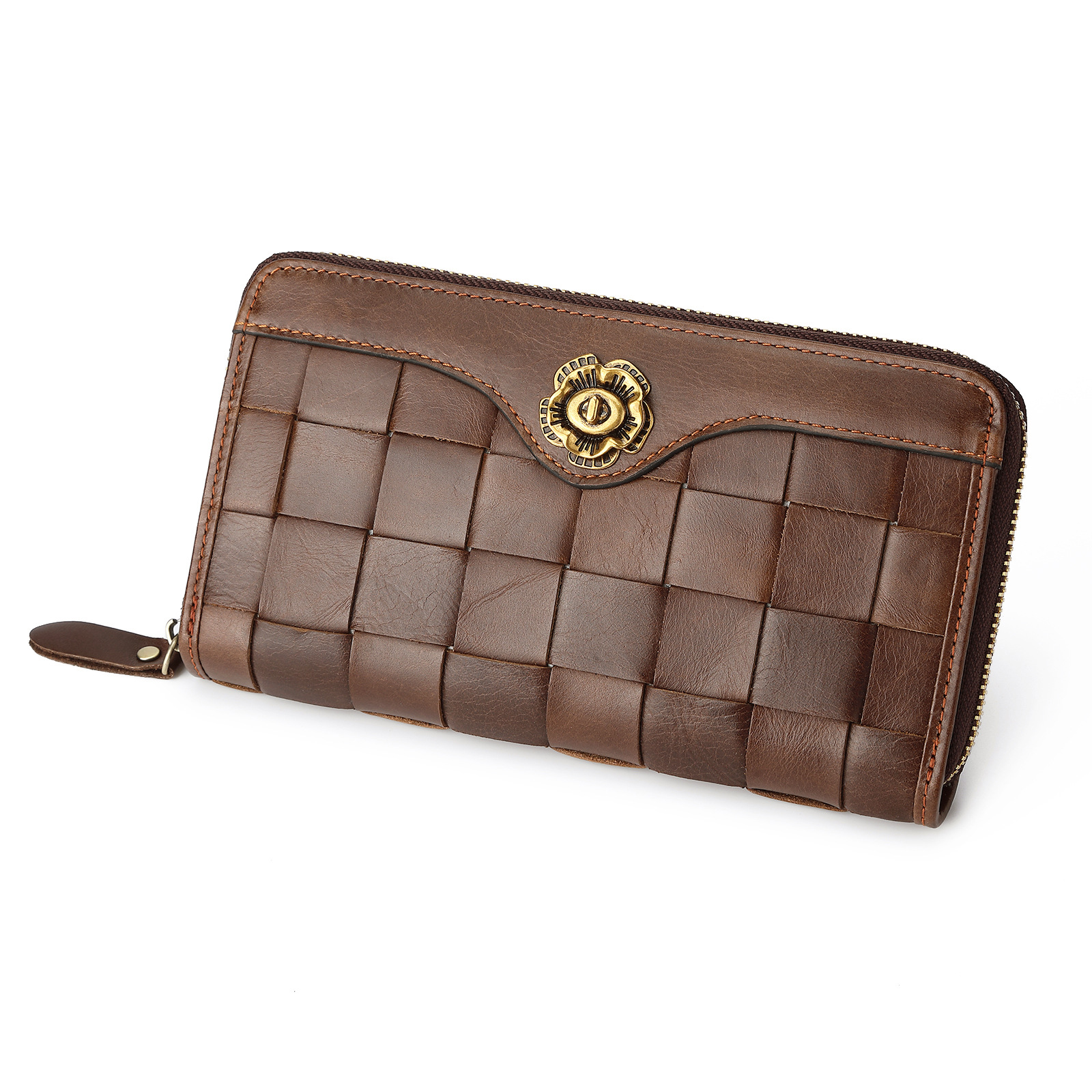 Long Zip Around Wallet, Genuine Leather, Vintage Style, Unisex, Multi-functional Organizer With Full-zip Closure& Multiple Card Slots, For Daily& Travel Use