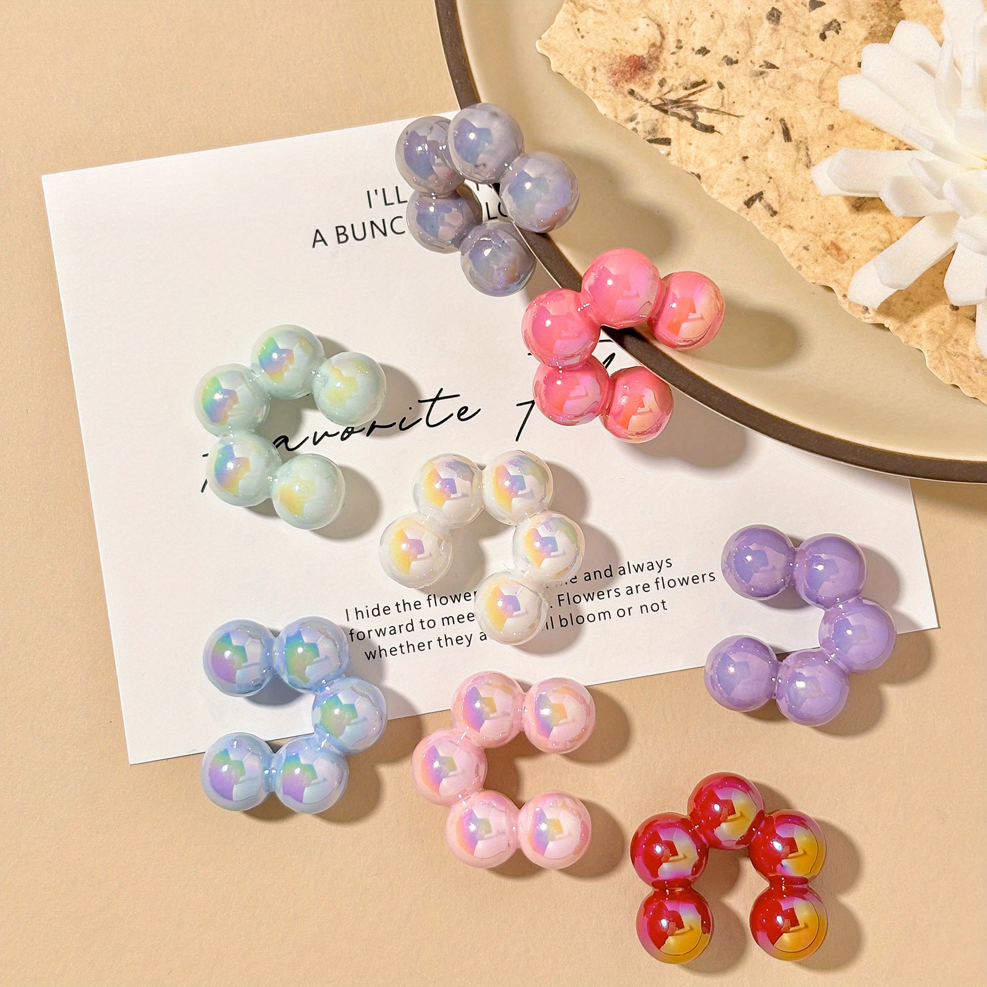 8pcs Women's Dopamine Flower C-Shaped No Piercing Earring Set