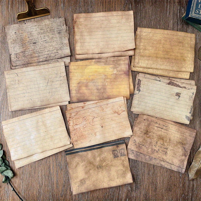Decoraive Paper 20sheets Double-sided Printing Hand-made Old Paper Dyeing Material Garbage Handbook Backing Collage Posing Background Paper Striped Letter Paper