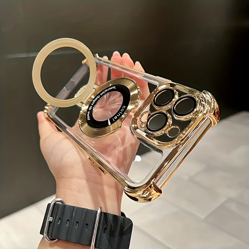 TEMU Phone Case - Set Of 2 (one Phone Case   1 Phone Stand) Luxurious Transparent Acrylic Magnetic Phone Case Suitable For Iphone 11, 12, 13, 14, 15,