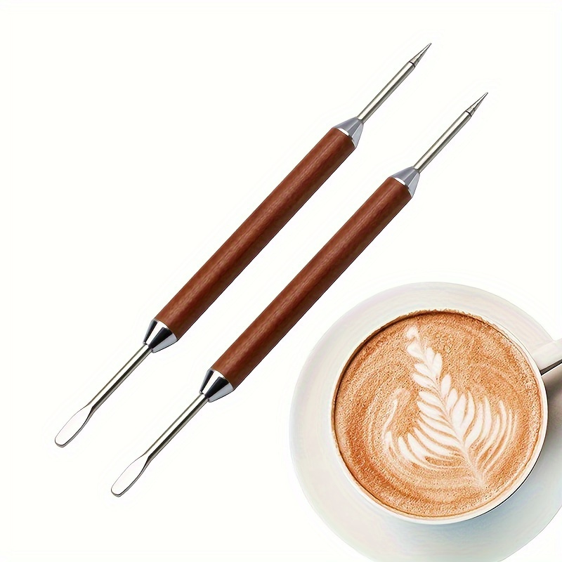 TEMU 2pcs Premium Handle Latte Art Needles- Stainless Steel Coffee Decorating Tools For Cafes& Restaurants, Suitable For Kitchens, Restaurants,