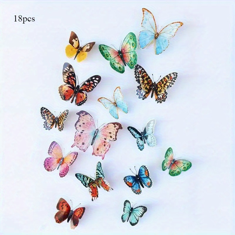 Image of 18pcs, Watercolor Pvc 3d Butterflies, Suitable For Party, Wedding, Festival Decoration, Photo Props, Perfect For Halloween & Christmas