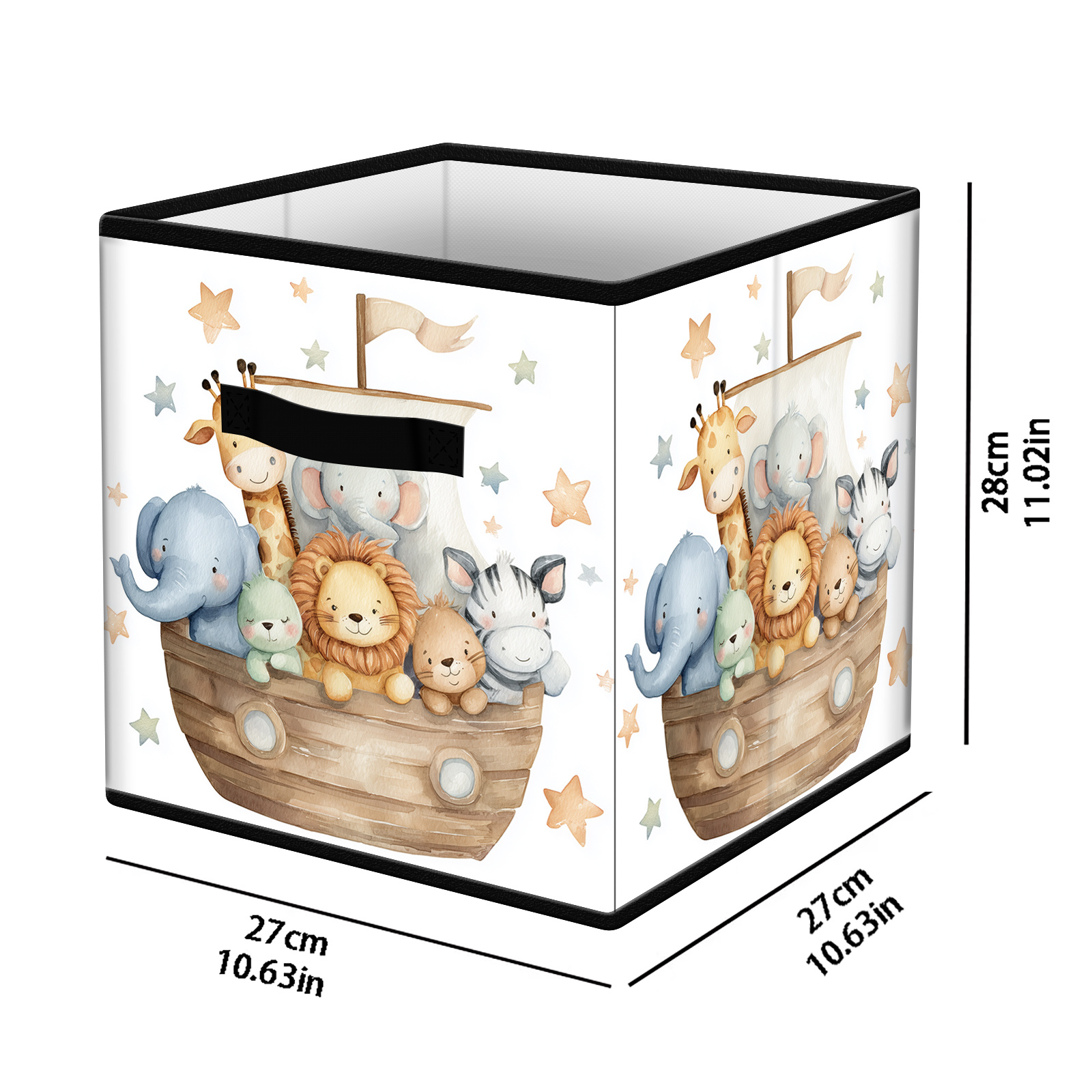 TEMU Cesta de almacenamiento plegable - 27 cm x 27 cm x 28 cm, organizador familiar, cesta con diseño de arca de animales de en acuarela con
