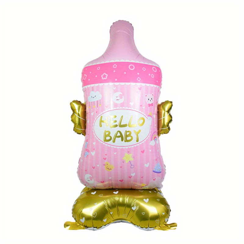 Image of 1pc 61-inch Large Standing Base Pink And Bottle Foil Balloon, Birthday Party Decor Indoor Decoration Supplies