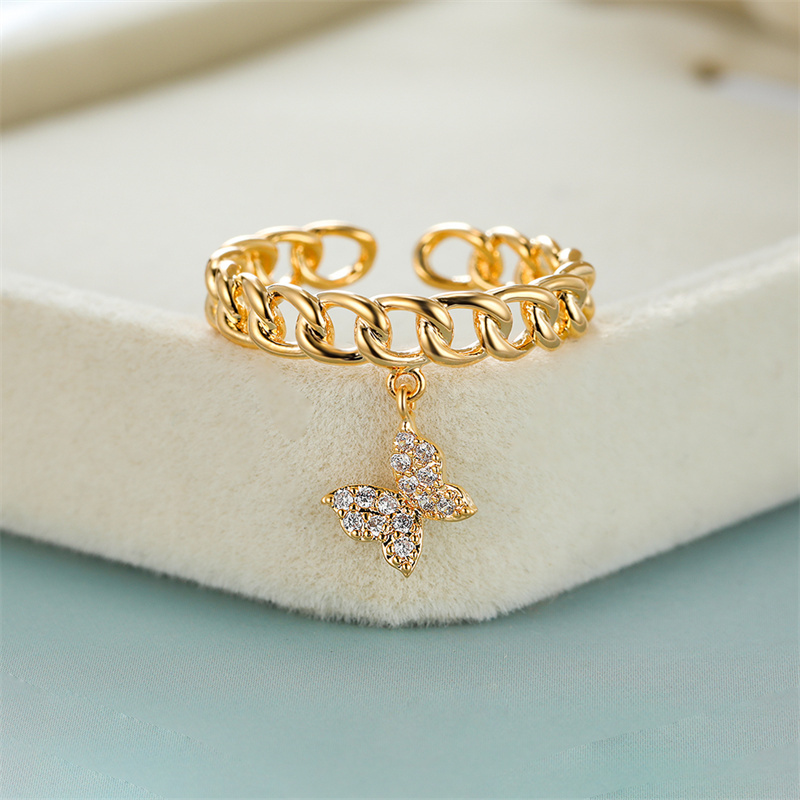 Chain-Style Adjustable Ring with Butterfly Charm