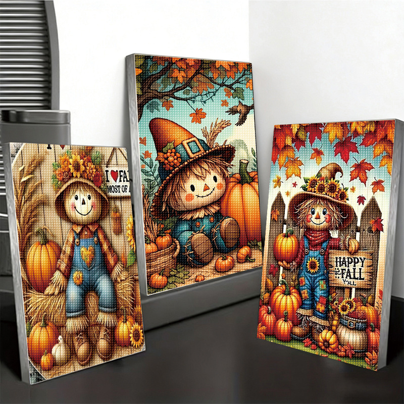 TEMU 3 Sets Diy Diamond Painting Kits, Autumn , Pumpkin& Sunflower Harvest Diamond Paintings, Handmade Dot Drill Decorative Paintings, Vertical Cute