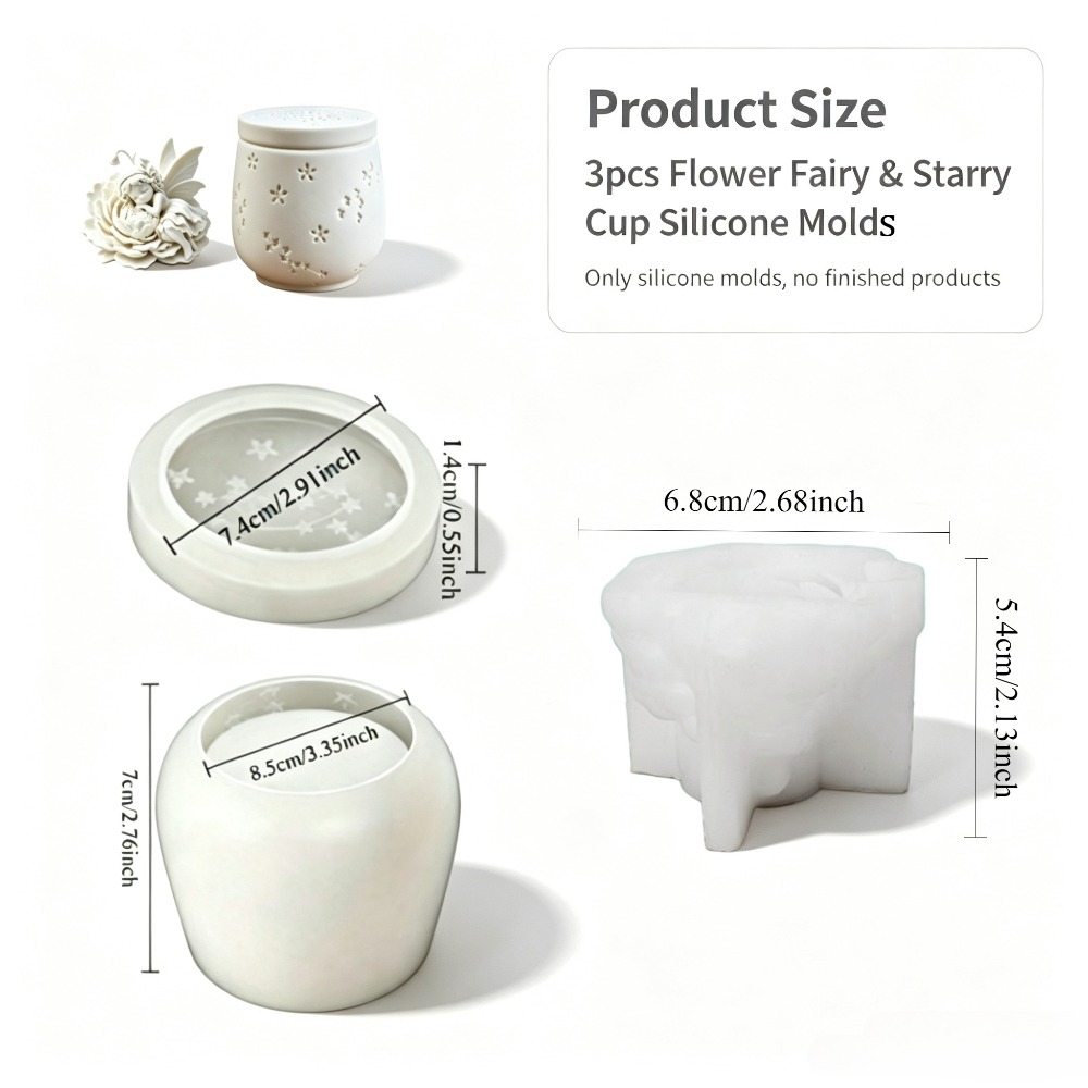TEMU 3pcs Cubulo Resin Silicone Mold Suitable For Resin Casting, Flower Fairy & Starry Storage Jar Molds With Irregular Shape For Jewelry Containers,
