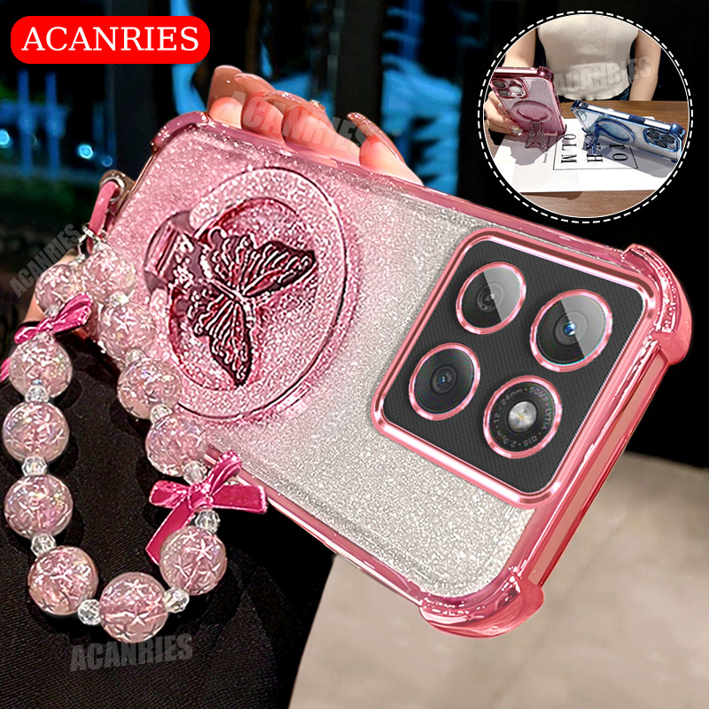 TEMU Phone Case: Acanries Luxury Star Bead Chain Lanyard With Glitter Bracket And Plating Gradient Shockproof Phone Case For Motorola Moto G86/ G77/