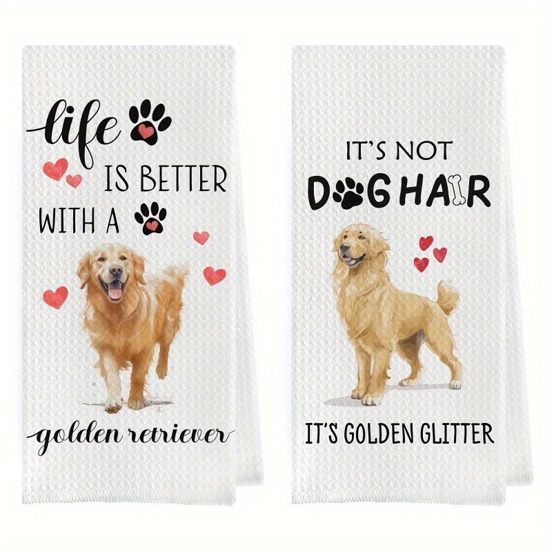 

2pcs Golden Retriever Themed Hand Towels, 18x26 Inch - Polyester, Absorbent & Kitchen Towels For Dog Lovers, Room Rag Cover, Printed With , Suitable For , , Square Shape