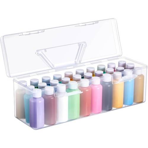 item picture 1pc acrylic paint storage box acrylic paints portable craft art organizer with handle s capacity plastic art supply clear boxes