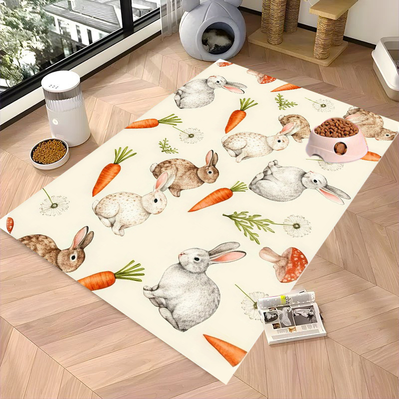 TEMU Suitable For Pets Rabbit & Carrot Watercolor Mat - Soft Flannel Non-slip Floor Bed, Cage Liner, Litter Mat For Dogs, Cats, Rabbits - Easy- Hair