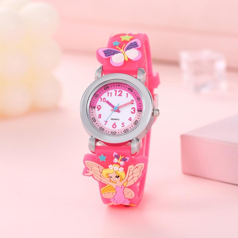 Image of 's 3d Cartoon Silicone Strap Watch For Girls, Floral Fairy And Fairy Design, Cute Quartz Watch For Elementary School Students