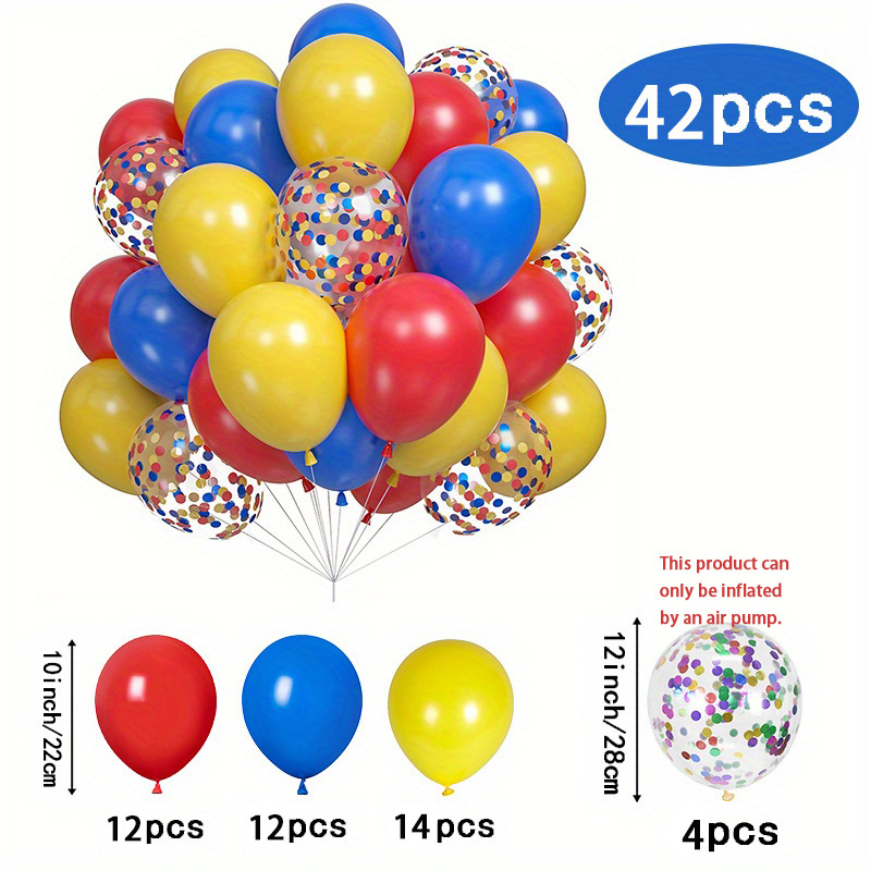 42pcs/set Confetti Balloon Set Balloons With Red, Yellow, And Royal Latex Balloons Perfect For Carnival, Circus, Birthday, And Wedding Party Decorations Supplies For Christmas, Halloween