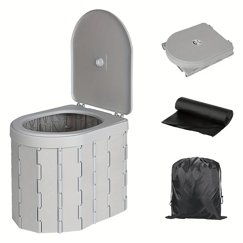 Image of Portable Toilet -one Compact Folding Design With Carry Bag Includes Lid And 15 Disposal Bags For Travel Camping Car Emergency Outdoor Home Use