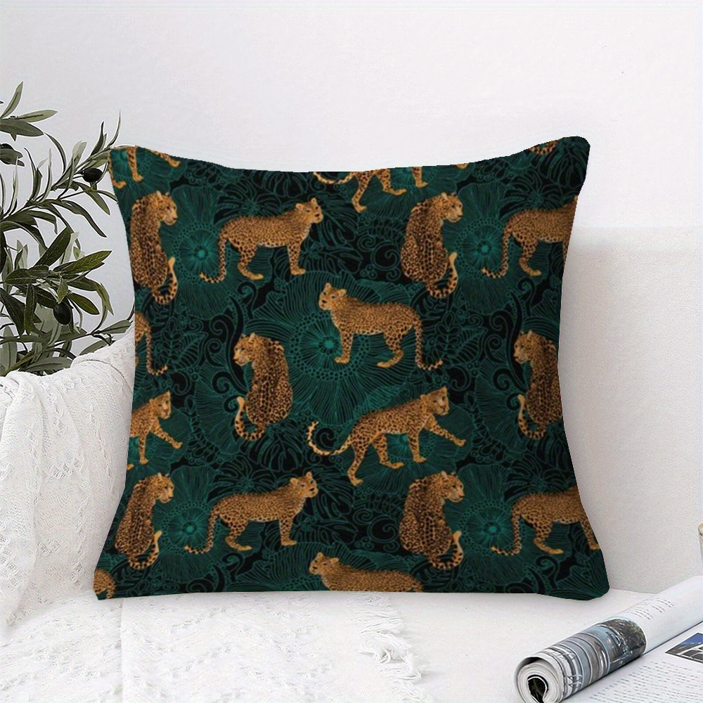 TEMU 1pc Of Leopard Print Pillow Cover, Made Of Soft And Comfortable Polyester Short Plush Fabric, Single-sided Print, 17.7*17.7 Inches, Machine