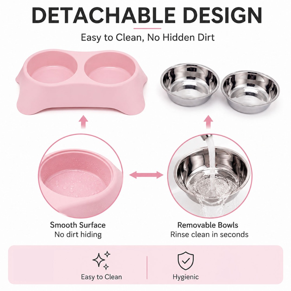 Customizable Stainless Steel Dog Bowl, Double Bowl Set